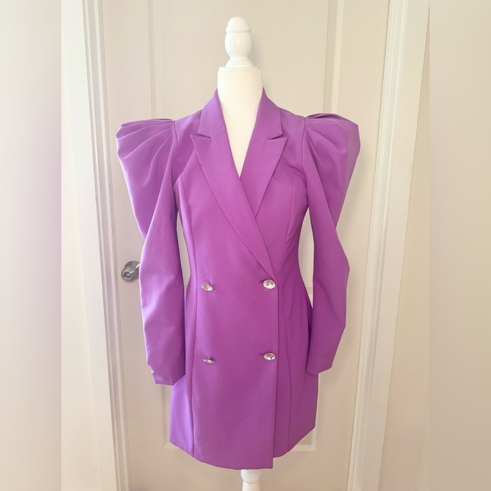 Lavish Alice Puff Shoulder Blazer Mini Dress in Purple | NWT | Size US 6 / UK 10 - Picture 2 of 6
